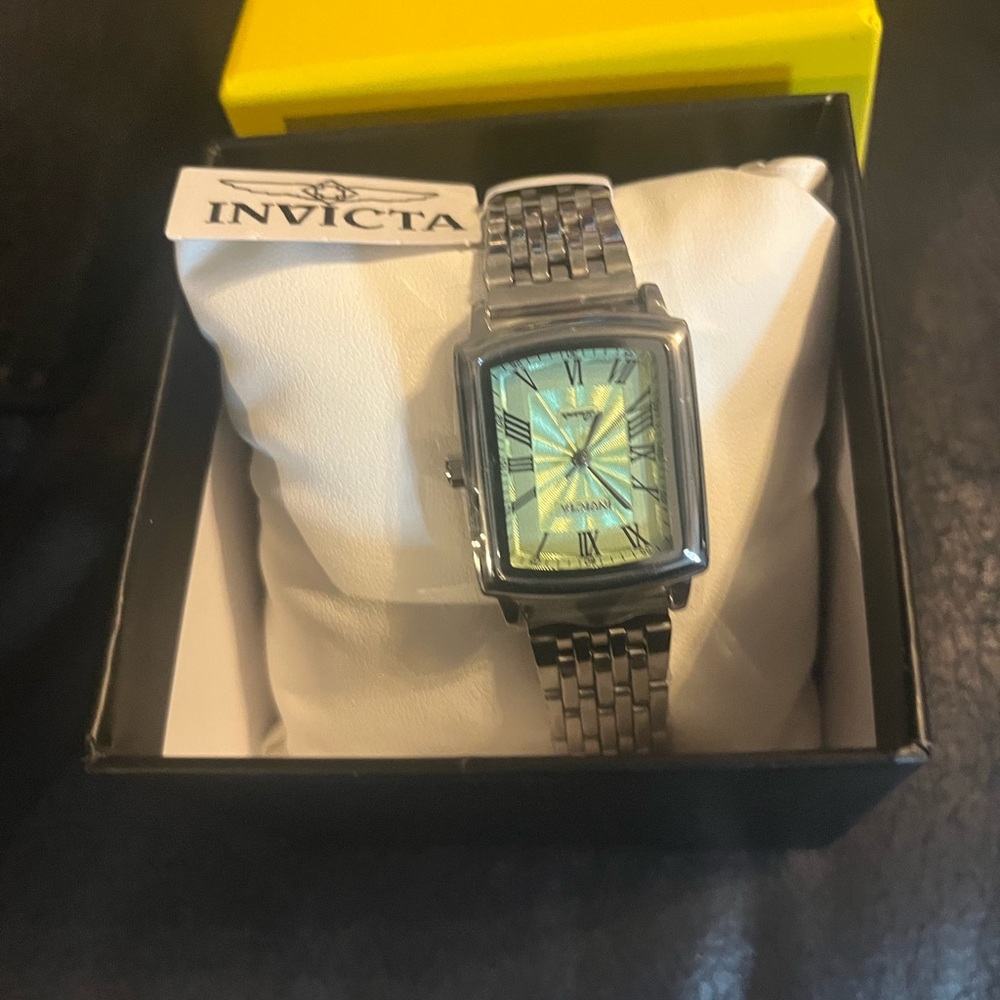 Invicta Silver Watch with Yellow-Green Dial